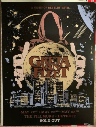 Greta Van Fleet Detroit Fillmore Concert Show Poster 2018 - Hard To Find