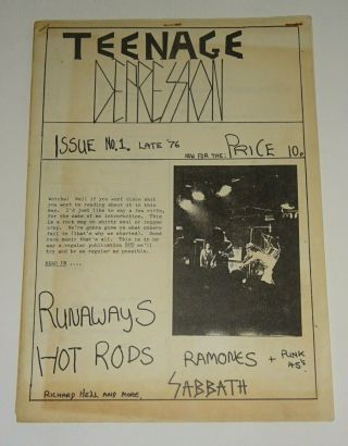 Teenage Depression Fanzine No.  1 C.  1976 Runaways Ramones Eddie,  The Hot Rods