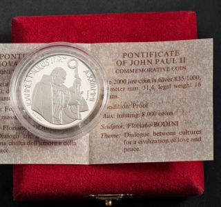 2001,  Vatican,  Pope John Paul Ii.  Proof Silver 2,  000 Lire Coin W.  Box &