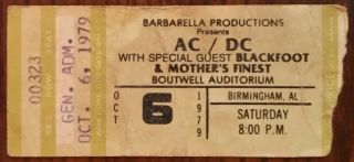 Ac/dc (band) - Bon Scott - 1979 Concert Ticket Stub (birmingham - Boutwell Auditorium)