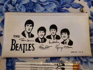 Vintage The Beatles White Vinyl Pencil Case by Nems.  And Pencils 2