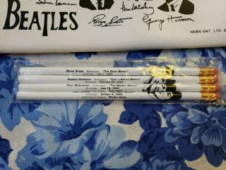 Vintage The Beatles White Vinyl Pencil Case by Nems.  And Pencils 3