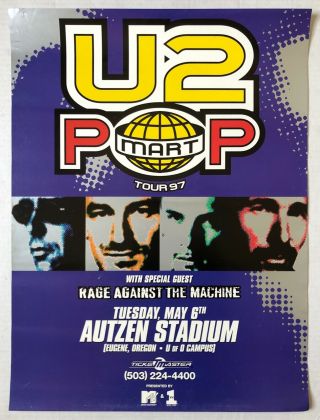 U2 Pop Mart Tour 1997 Eugene Or Concert Poster Rage Against The Machine Ratm
