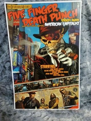 Five Finger Death Punch American Capitalist Autographed Poster Signed By All 5