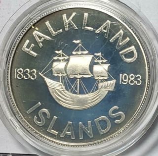 Falkland Islands 50 Pence 1983 Proof 150 Yrs Of Rule W/case.  84 Ounce Silver 2