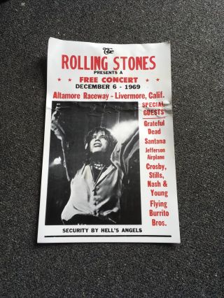 Vintage The Rolling Stones Concert Poster December 1969 22”x14” Rare