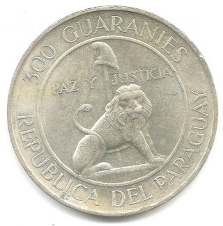 Paraguay Silver 1968 300 Guaranies Km 29 In Uncirculated Only 250,  000 Minted