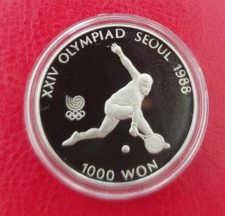South Korea 1000 Won Proof Coin 1987 Year Km 47 Tennis Seoul Olympic Games 1988