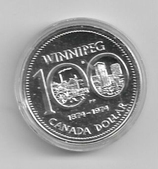 Canada One Dollar 1974 Silver.  500 " Winnipeg 100 Anniversary "