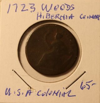 1723 Woods Hibernia Copper Half Penny Us Colonial Coin Km 117 - Ireland
