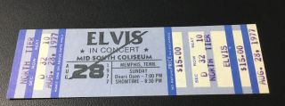 Elvis Concert Ticket Stub Memphis August 28,  1977 Mid South Coliseum