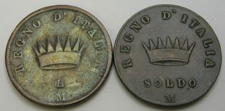 Kingdom Of Napoleon (italian State) 1 Soldo 1809/1812 - Copper - 2 Coins.  - 840