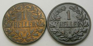 German East Africa 1 Heller 1911/1913 - Bronze - 2 Coins.  - 856
