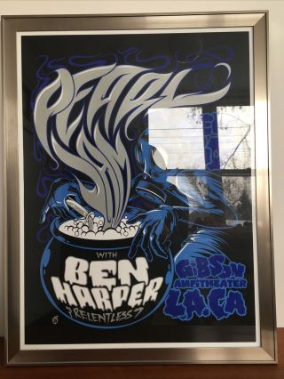 Vintagw Pearl Jam Ben Harper Concert Poster Silk Screen Framed Gibson Theatre La