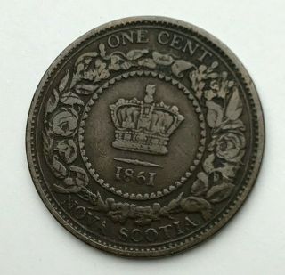 Dated : 1861 - Canada - Nova Scotia - One Cent - 1 Cent Coin - Queen Victoria 2