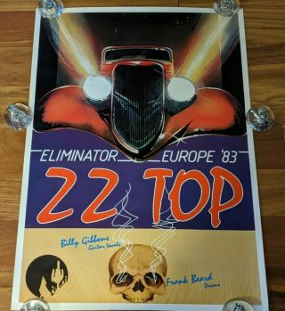 1983 Rare Promo Europe Tour Zz Top " Eliminator " Poster 24 " X34 "