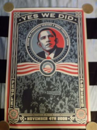 SHEPARD FAIREY BARRACK OBAMA YES WE DID MATTE STOCK 24x36 2008 ELECTION POSTER 2