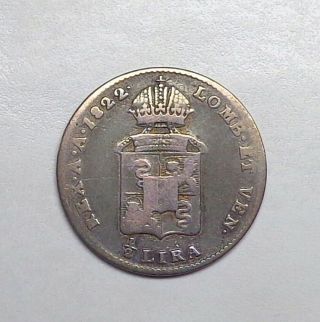 1822 - M Austrian Italy - Kingdom Of Lombardy - Venetia 1/2 Lira,  C - 5.  2.