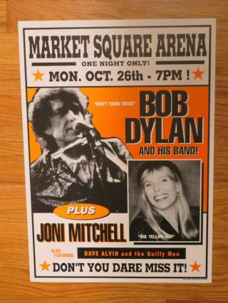 Oct 26,  1998 Market Square Arena Bob Dylan And Joni Mitchell Concert Tour Poster