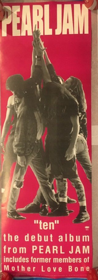 Pearl Jam Ten 1991 Poster 12 " X36 " 2 - Sided & 2 - Sided Round Flat Rare - Vintage