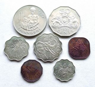Swaziland 7 Coin Set 1974,  Ex - Proof,  1,  2,  5,  10,  20,  50 Cents,  One Lilangeni.