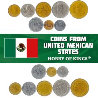 Set Of 8 Coins From Mexico.  1,  5,  10,  20,  50,  100,  500 And 1000 Pesos.  1984 - 1992