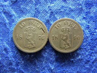 Norway 10 Ore 1876 Sctached,  1890,  Km350