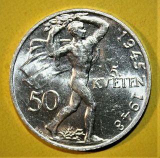 Czechoslovakia 50 Korun 1948 Brilliant Uncirculated Silver Coin