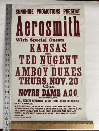 AEROSMITH NUGENT AMBOY DUKES KANSAS poster 1975 Notre Dame ACC concert 2