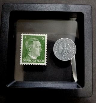 Rare Ww2 German 5 Reichspfennig Coin & Stamp Historical Artifacts