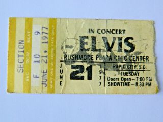 Elvis Presley Authentic Concert Ticket Stub 1977 Rushmore Plaza South Dakota