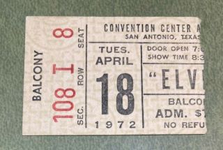 1972 Elvis Presley Concert Ticket Stub San Antonio Texas April 18,  Parking Too