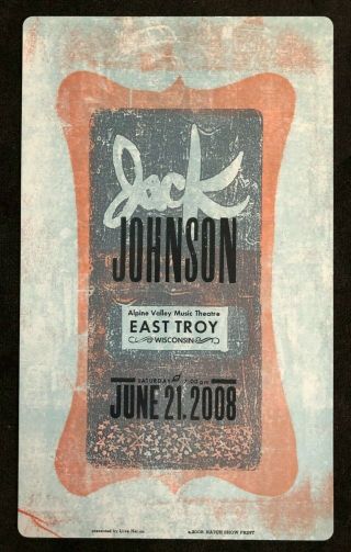 Jack Johnson Hatch Show Print Concert Poster @ East Troy,  Wisconsin 2008