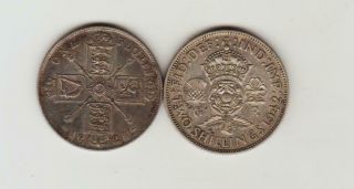 2 Uk Silver Florins (2 Shillings) 1923 & 1942