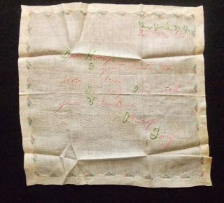 Connie Boswell Hand - Sewn Valentine Handkerchief & Card To Hubby Feb.  14,  1934