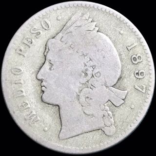 1897 - A Dominican Republic 1/2 Half Peso Km 15 Foreign Silver Coin