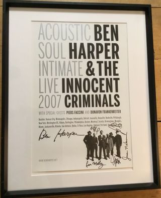 Ben Harper & The Innocent Criminals 2007 Autographed Lifeline Tour Poster Framed