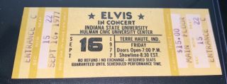 Elvis Presley - Concert Ticket Stub Sept.  16,  1977 Terra Haute,  Indiana