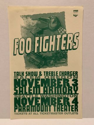 1997 Foo Fighters Concert Flyer Poster 11” X 17” Salem Seattle Nirvana