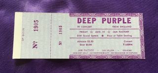 Deep Purple Concert Ticket Aug.  21 1970 San Antonio Blackmore Gillan Lord
