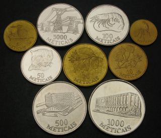 Mozambique 1,  5,  10,  20,  50,  100,  500,  1000,  5000 Meticais 1994/1998 - L14