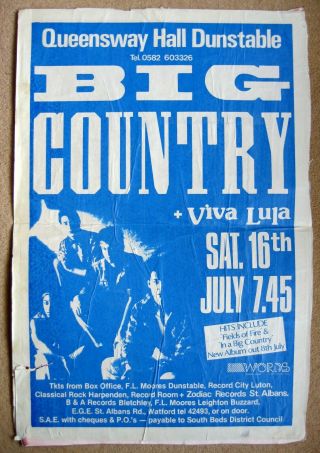 Big Country Large Format Hoarding Poster Queensway Hall,  Dunstable 1983