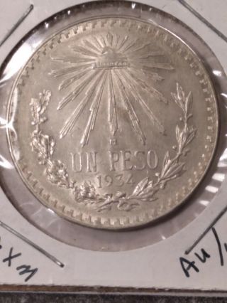 1934 - M 1 Peso Silver Coin Mexico Au/unc Km - 455