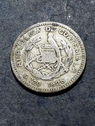 1925 Guatemala Silver 5 Centavos Coin Key Date Low Mintage