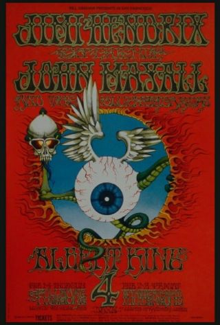 Jimi Hendrix Eyeball 1968 Concert Poster 14x21 Rick Griffin Bg - 105 Fillmore
