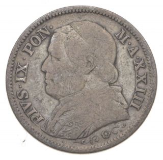 Roughly Size Of Quarter 1869 Italian Papal States 1 Lira World Silver Coin 132