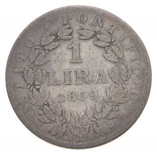 Roughly Size of Quarter 1869 Italian Papal States 1 Lira World Silver Coin 132 2