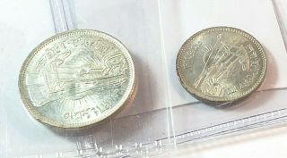 Unc Egypt Silver Pair 5 & 10 Piastres 1964 M=500k.  720 2.  5g And 5g Nile River