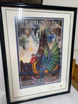 The Rolling Stones Cardiff & Pembroke Castles 1973 Signed Dragon Lithograph Post