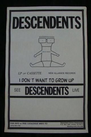 The Descendents Album Poster I Don’t Want To Grow Up Record Store Promo